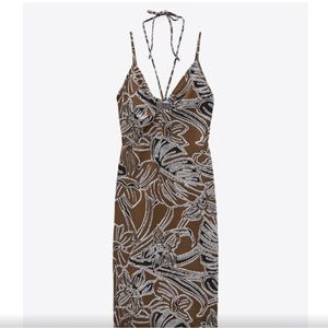 Zara Jacquard Brown Midi Dress
